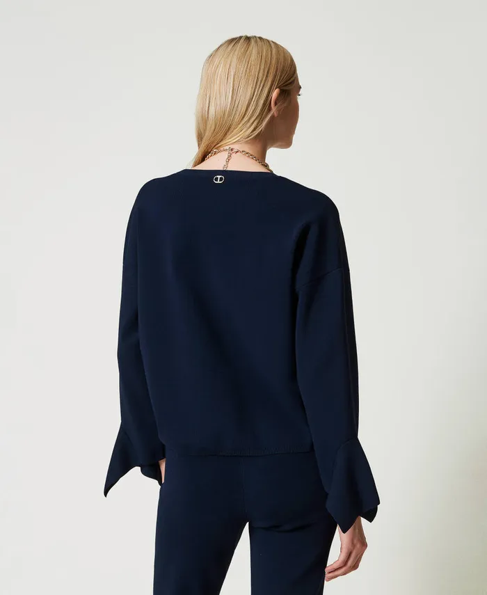 Twinset Crew Neck Jumper With Ruffles Indigo Women Jumpers And Cardigans Twinset Crew Neck Jumper With Ruffles Indigo Women Jumpers And Cardigans