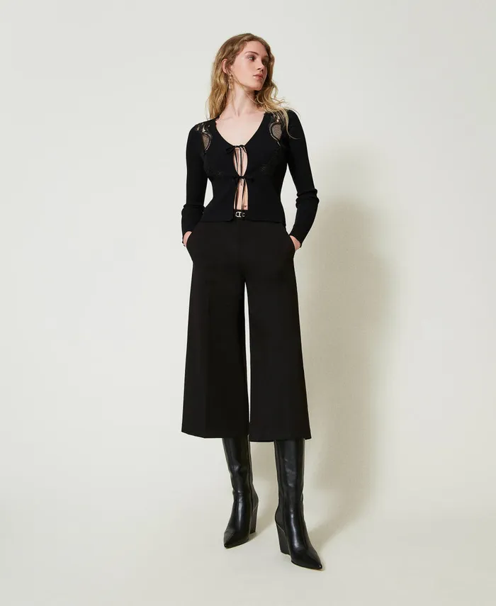 Twinset Cropped Trousers With Oval T Waist Strap Black Women Suits And Sets