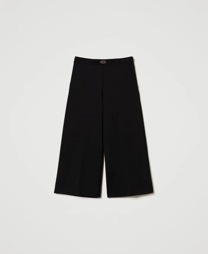 Twinset Cropped Trousers With Oval T Waist Strap Black Women Suits And Sets Twinset Cropped Trousers With Oval T Waist Strap Black Women Suits And Sets