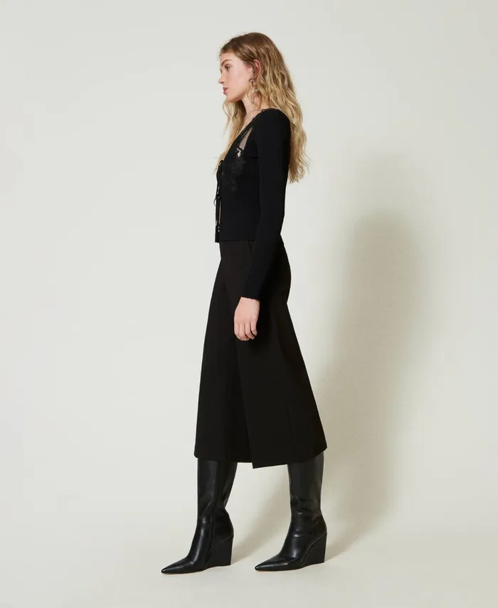 Twinset Cropped Trousers With Oval T Waist Strap Black Women Suits And Sets Twinset Cropped Trousers With Oval T Waist Strap Black Women Suits And Sets