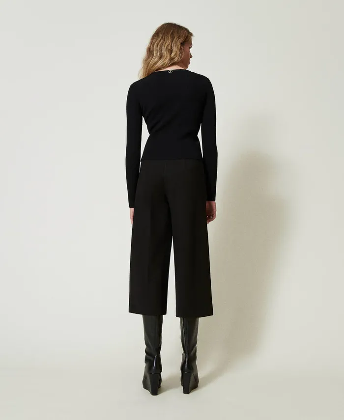 Twinset Cropped Trousers With Oval T Waist Strap Black Women Suits And Sets Twinset Cropped Trousers With Oval T Waist Strap Black Women Suits And Sets