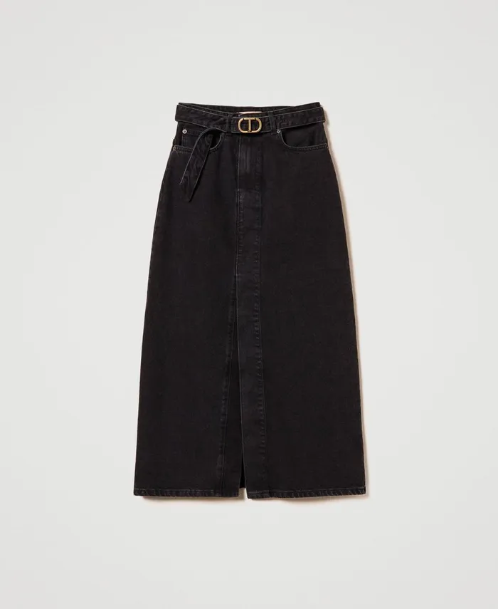 Twinset Denim Skirt With Belt Black Denim Women Skirts Twinset Denim Skirt With Belt Black Denim Women Skirts