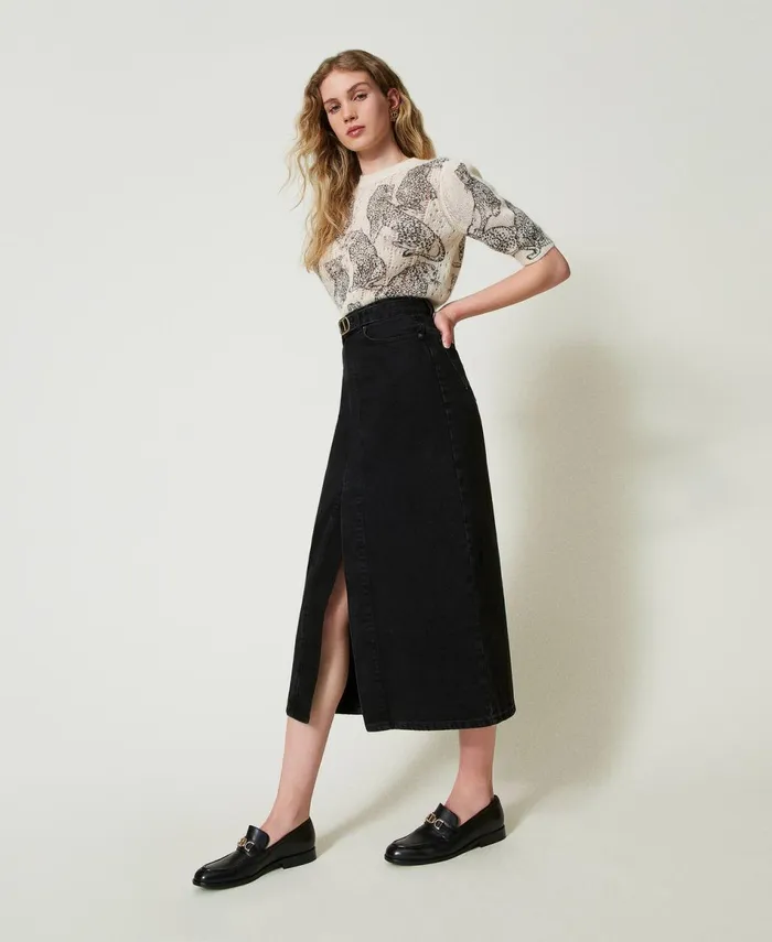 Twinset Denim Skirt With Belt Black Denim Women Skirts Twinset Denim Skirt With Belt Black Denim Women Skirts
