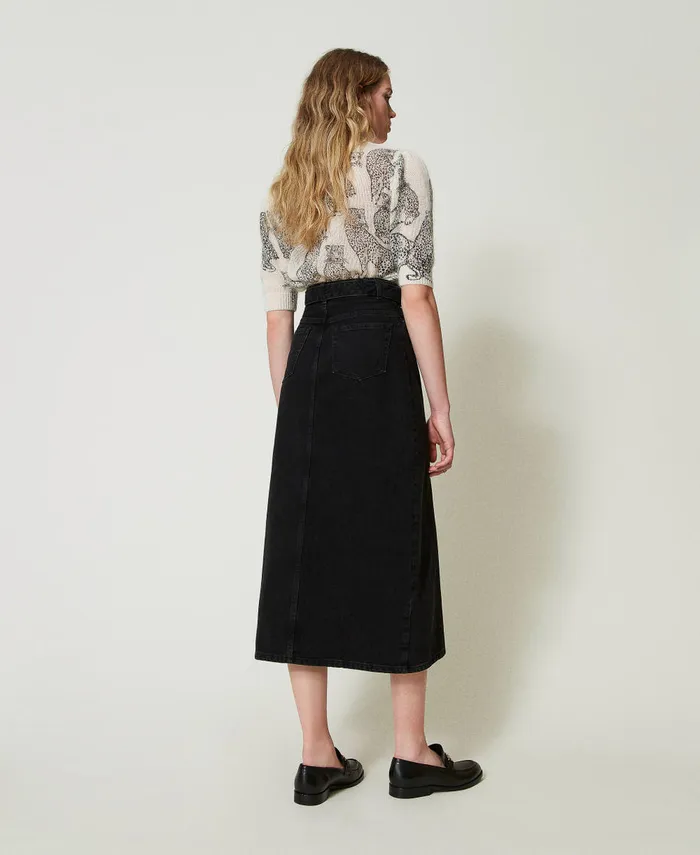 Twinset Denim Skirt With Belt Black Denim Women Skirts Twinset Denim Skirt With Belt Black Denim Women Skirts