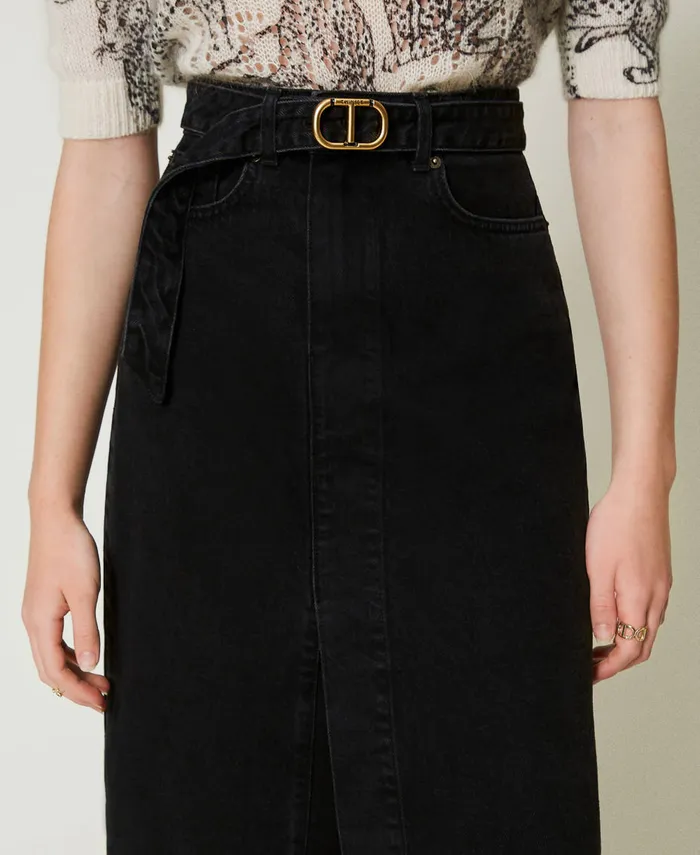 Twinset Denim Skirt With Belt Black Denim Women Skirts Twinset Denim Skirt With Belt Black Denim Women Skirts