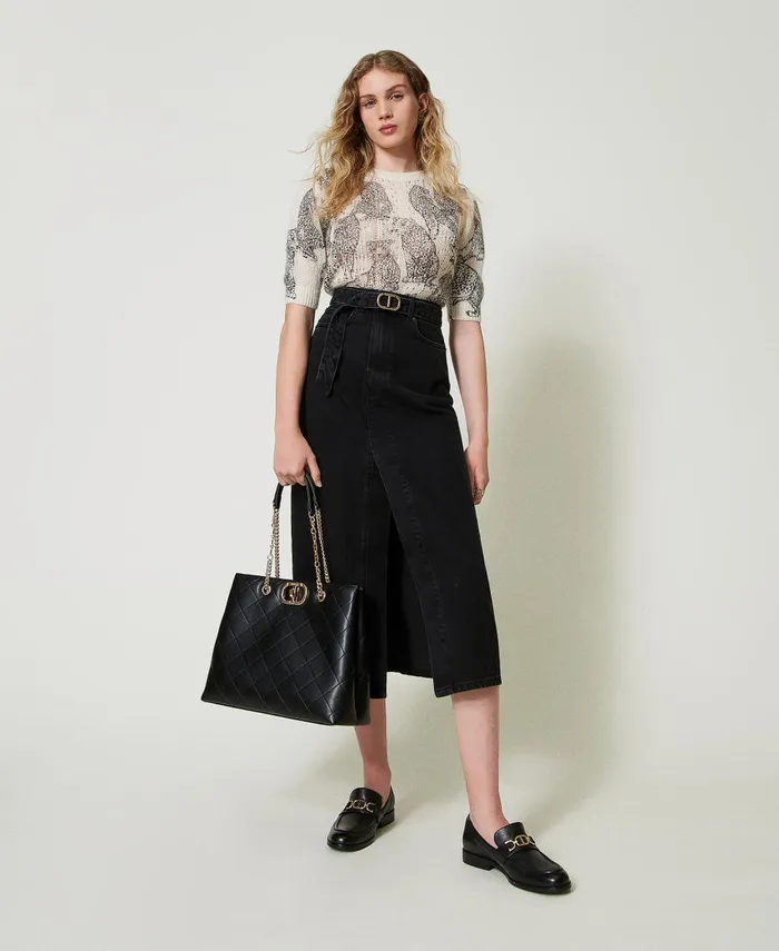 Twinset Denim Skirt With Belt Black Denim Women Skirts Twinset Denim Skirt With Belt Black Denim Women Skirts