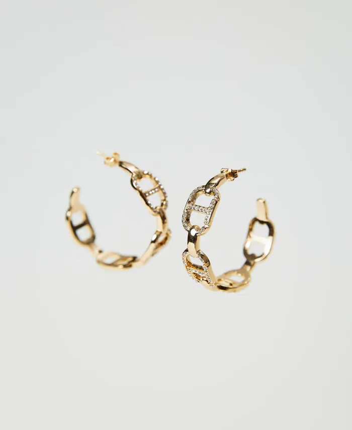 Twinset Earrings With Oval T Chain And Rhinestones New Gold Women Jewellery