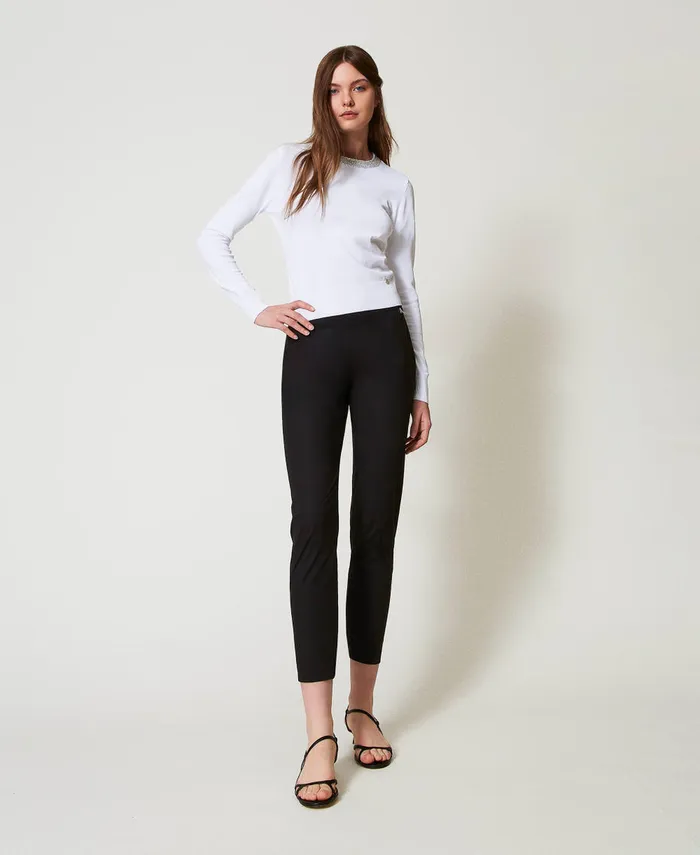 Twinset Fitted Jumper With Sequins Papers White Women Jumpers And Cardigans Twinset Fitted Jumper With Sequins Papers White Women Jumpers And Cardigans