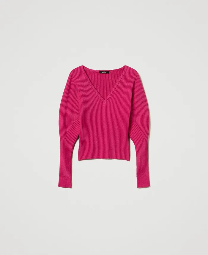 Twinset Fitted Rib Knit Jumper Super Pink Women Jumpers And Cardigans