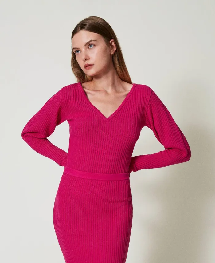 Twinset Fitted Rib Knit Jumper Super Pink Women Jumpers And Cardigans