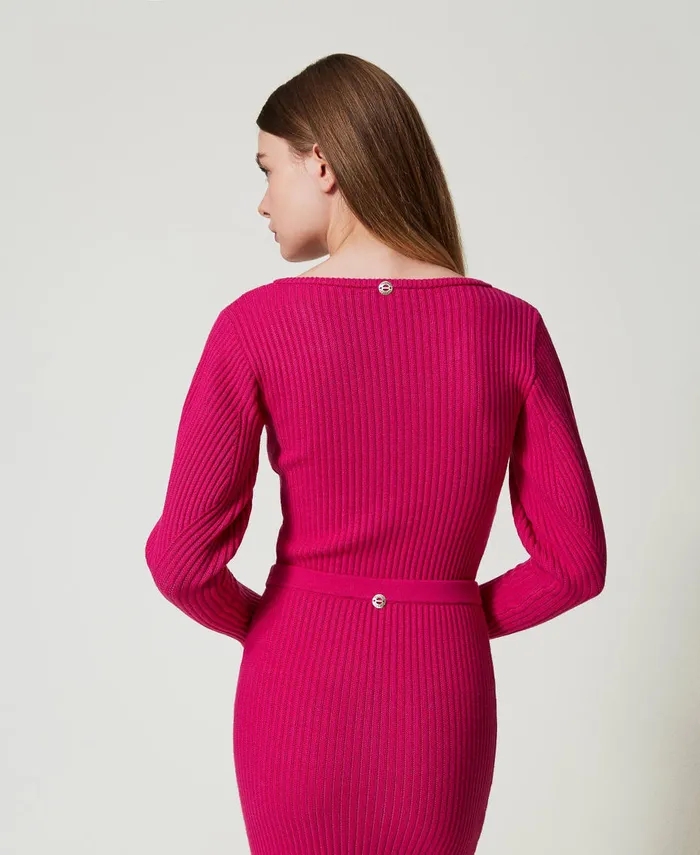 Twinset Fitted Rib Knit Jumper Super Pink Women Jumpers And Cardigans
