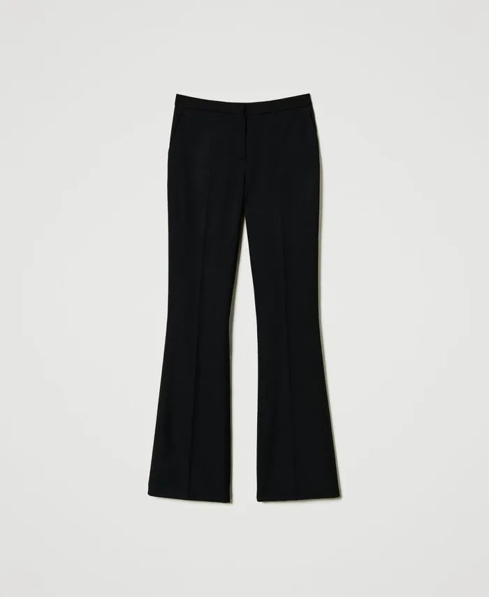 Twinset Flared Wool Blend Serge Trousers Black Women Trousers Twinset Flared Wool Blend Serge Trousers Black Women Trousers