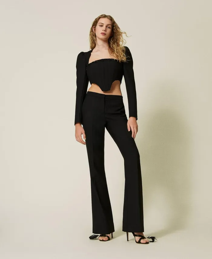 Twinset Flared Wool Blend Serge Trousers Black Women Trousers Twinset Flared Wool Blend Serge Trousers Black Women Trousers