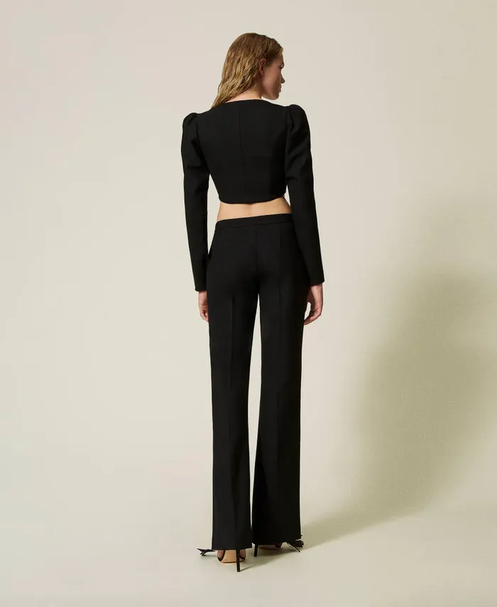 Twinset Flared Wool Blend Serge Trousers Black Women Trousers Twinset Flared Wool Blend Serge Trousers Black Women Trousers