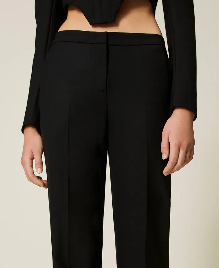 Twinset Flared Wool Blend Serge Trousers Black Women Trousers Twinset Flared Wool Blend Serge Trousers Black Women Trousers