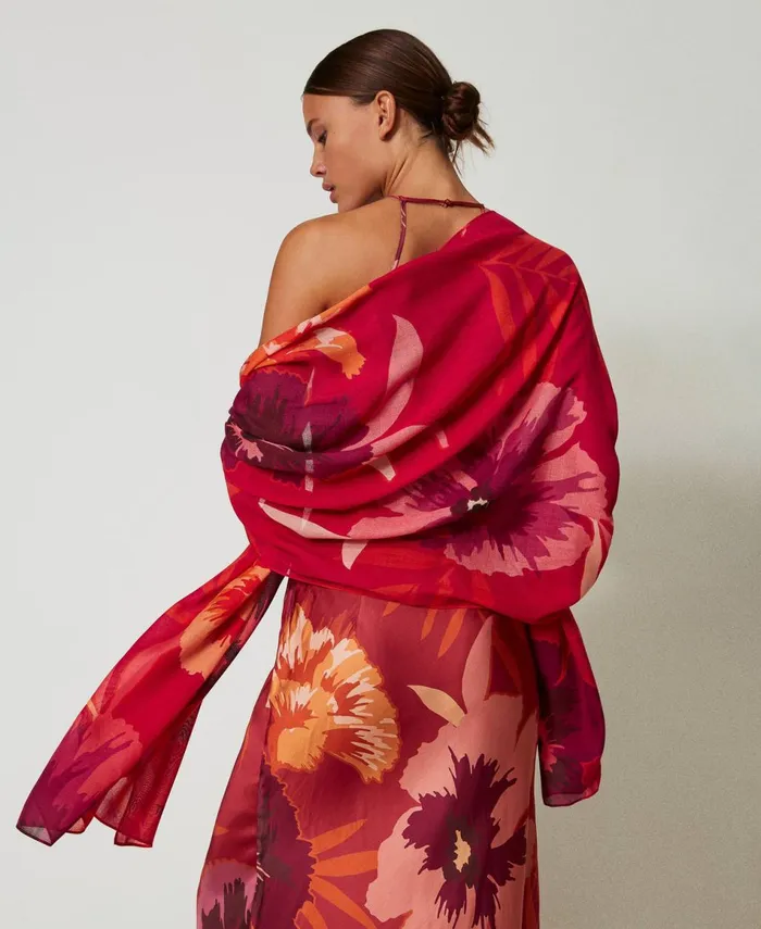 Twinset Floral Print Stole Red Red Plum Macro Flowers Women Scarves Twinset Floral Print Stole Red Red Plum Macro Flowers Women Scarves