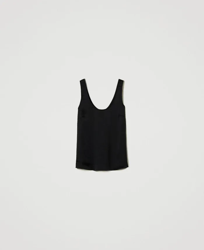 Twinset Hammered Satin Top Black Women TShirts And Tops Twinset Hammered Satin Top Black Women TShirts And Tops