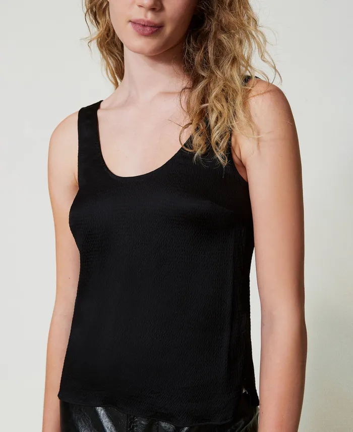 Twinset Hammered Satin Top Black Women TShirts And Tops Twinset Hammered Satin Top Black Women TShirts And Tops