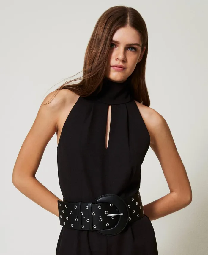 Twinset High Waist Belt With Eyelets Black Women Belts Twinset High Waist Belt With Eyelets Black Women Belts