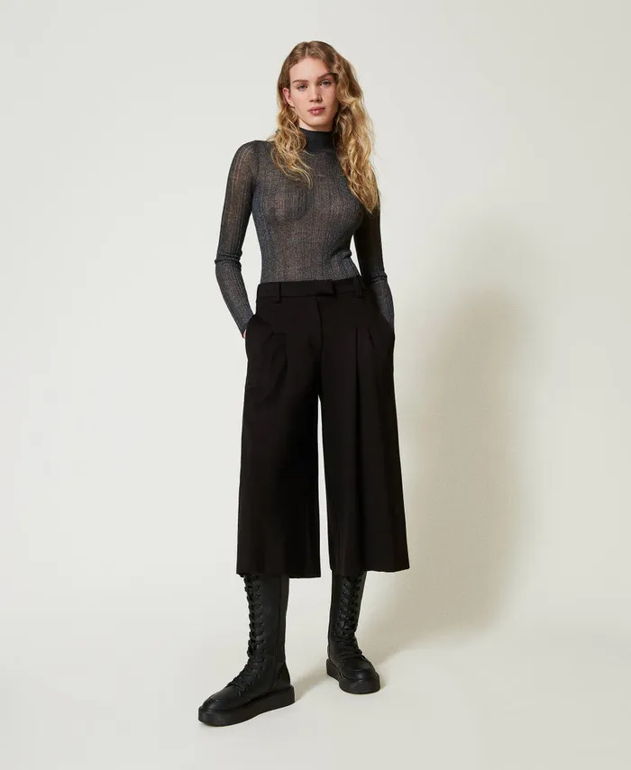 Twinset High Waist Cropped Trousers Black Women Suits And Sets