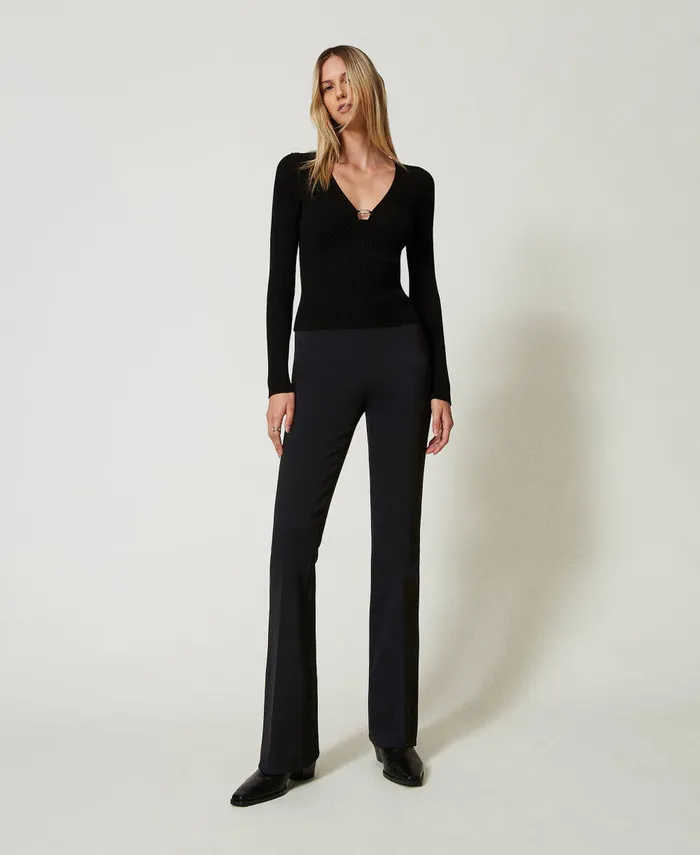 Twinset High Waist Flared Trousers Black Women Trousers