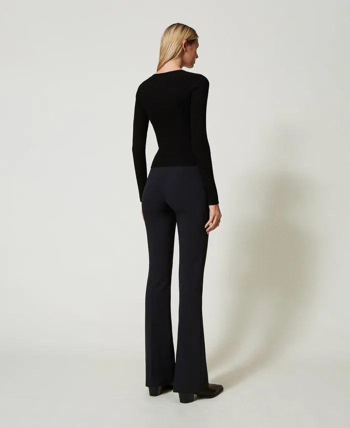 Twinset High Waist Flared Trousers Black Women Trousers Twinset High Waist Flared Trousers Black Women Trousers