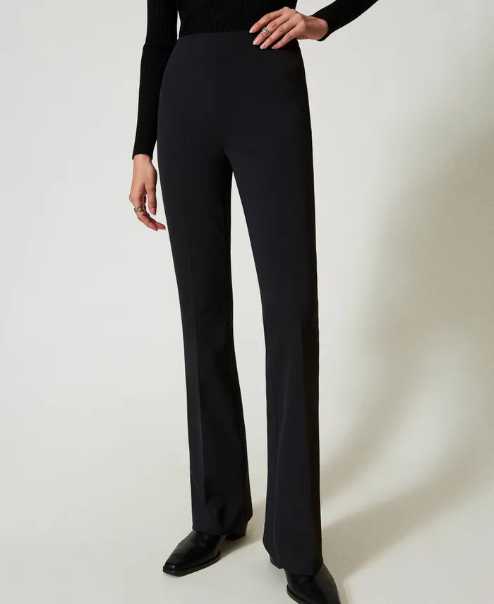 Twinset High Waist Flared Trousers Black Women Trousers Twinset High Waist Flared Trousers Black Women Trousers