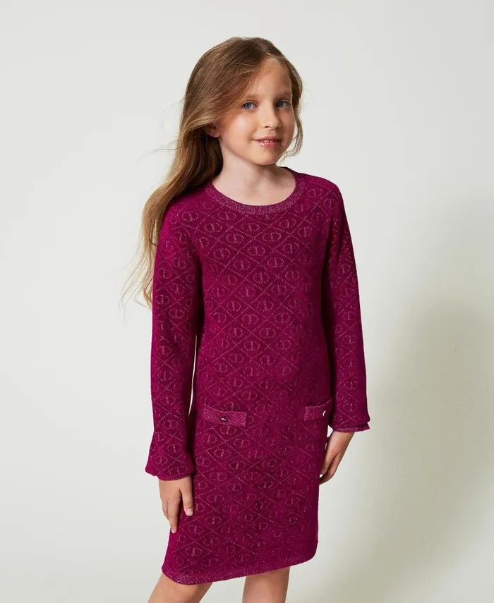 Twinset Jacquard Knit Short Dress With Oval T Twotone Magenta Purple Pink Orchid Girl Dresses Twinset Jacquard Knit Short Dress With Oval T Twotone Magenta Purple Pink Orchid Girl Dresses