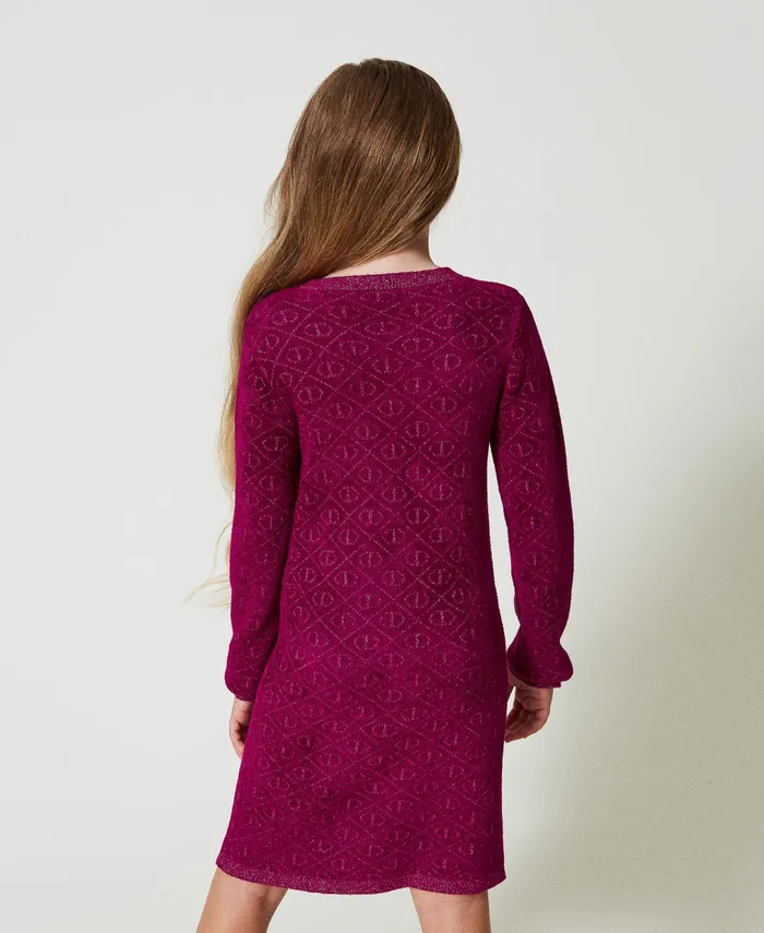 Twinset Jacquard Knit Short Dress With Oval T Twotone Magenta Purple Pink Orchid Girl Dresses Twinset Jacquard Knit Short Dress With Oval T Twotone Magenta Purple Pink Orchid Girl Dresses