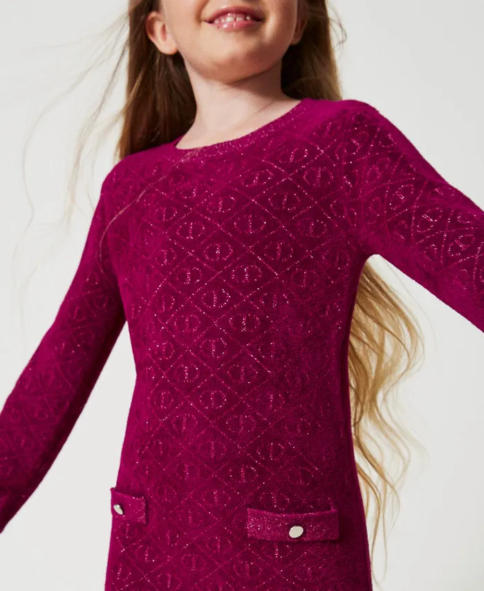 Twinset Jacquard Knit Short Dress With Oval T Twotone Magenta Purple Pink Orchid Girl Dresses Twinset Jacquard Knit Short Dress With Oval T Twotone Magenta Purple Pink Orchid Girl Dresses
