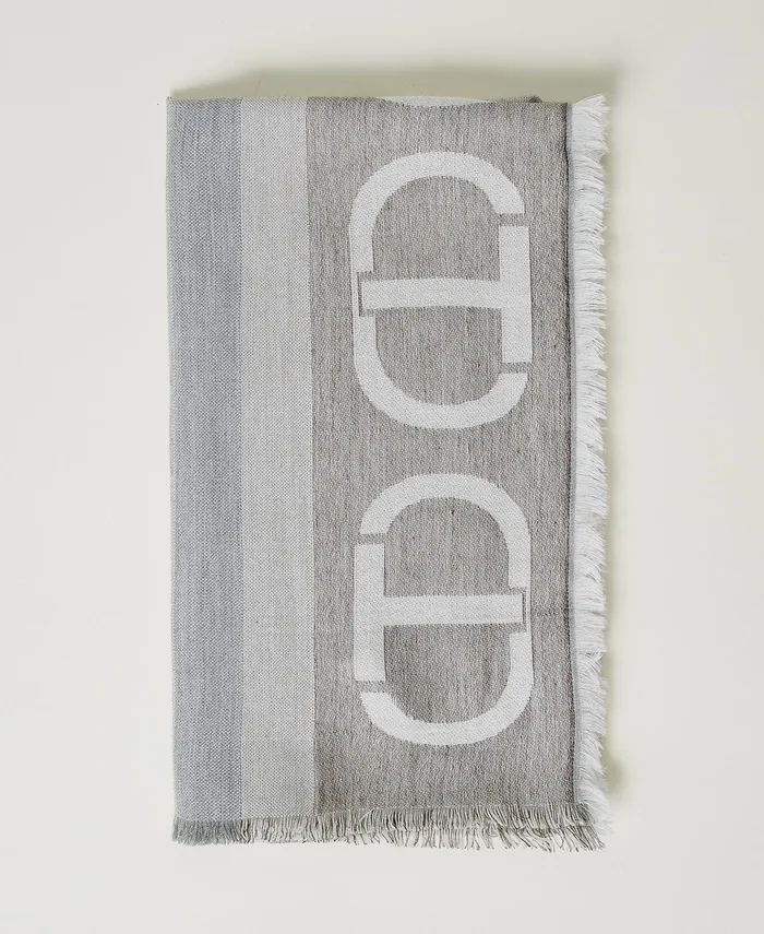 Twinset Jacquard Stole With Oval T Snow White Warm Melange Grey Jacquard Stripes Women Scarves
