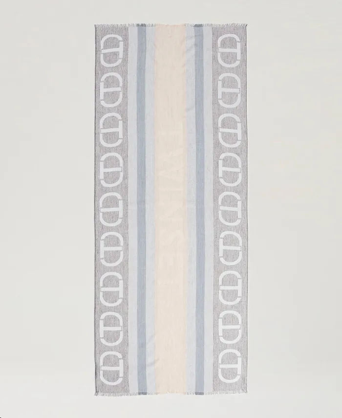 Twinset Jacquard Stole With Oval T Snow White Warm Melange Grey Jacquard Stripes Women Scarves Twinset Jacquard Stole With Oval T Snow White Warm Melange Grey Jacquard Stripes Women Scarves