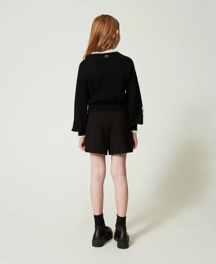 Twinset Jumper With Inlaid Flowers Bicolour Black Off White Girl Jumpers And Cardigans Twinset Jumper With Inlaid Flowers Bicolour Black Off White Girl Jumpers And Cardigans