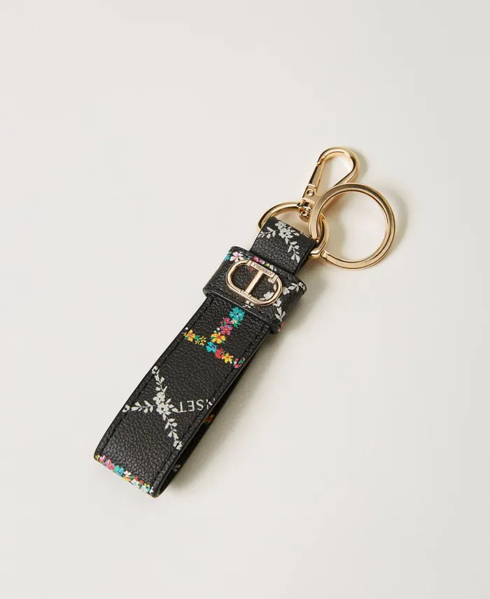 Twinset Keyring With Oval T Flower Oval T And Twinset Black Women Wallets And Keyrings