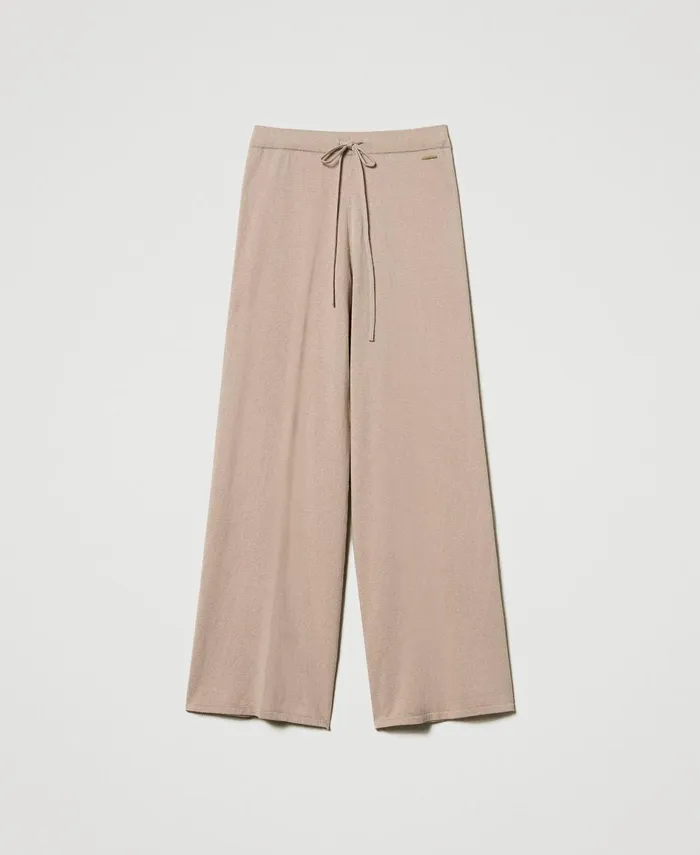 Twinset Knit Palazzo Trousers Wonder Beige Women Trousers Twinset Knit Palazzo Trousers Wonder Beige Women Trousers