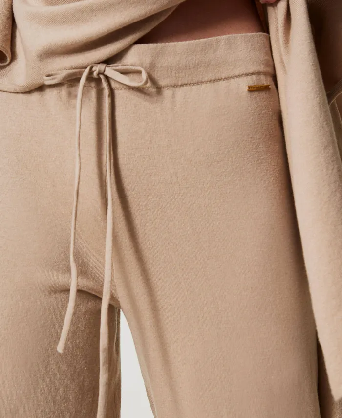 Twinset Knit Palazzo Trousers Wonder Beige Women Trousers Twinset Knit Palazzo Trousers Wonder Beige Women Trousers