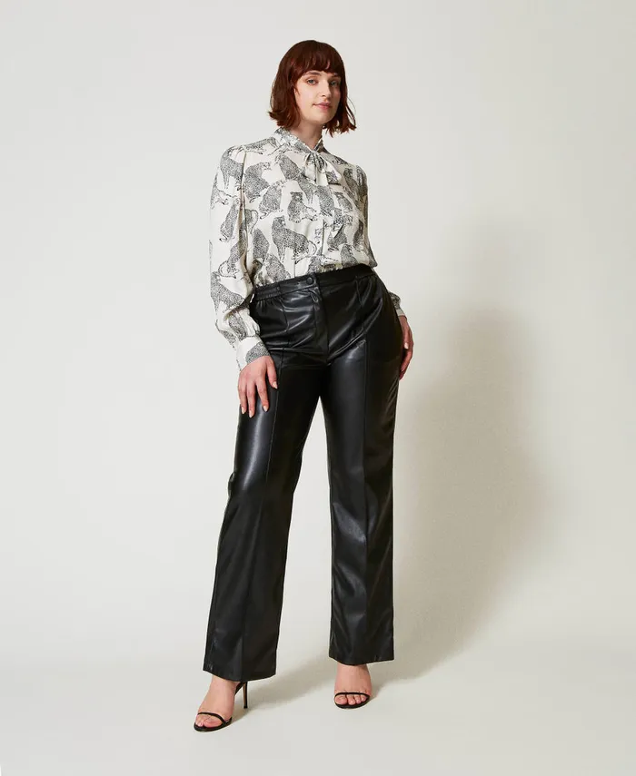 Twinset LeatherLike Trousers With Elasticated Waist Black Women Trousers