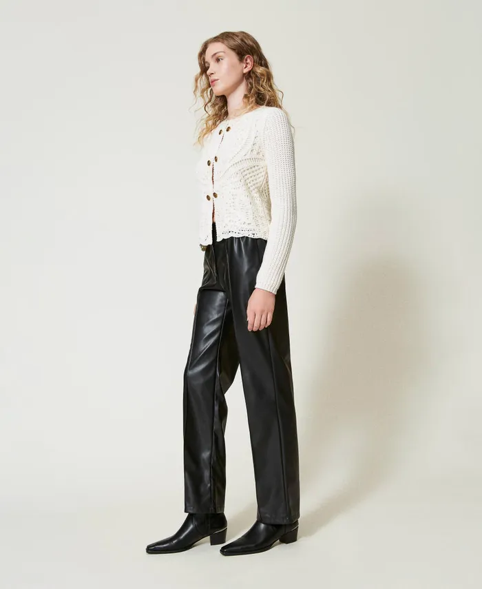 Twinset LeatherLike Trousers With Elasticated Waist Black Women Trousers Twinset LeatherLike Trousers With Elasticated Waist Black Women Trousers