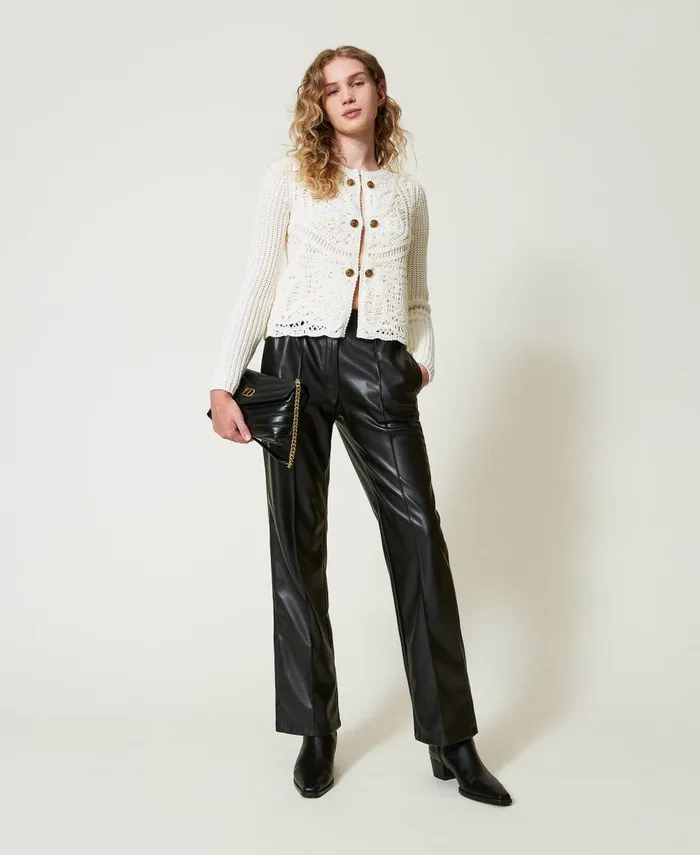 Twinset LeatherLike Trousers With Elasticated Waist Black Women Trousers Twinset LeatherLike Trousers With Elasticated Waist Black Women Trousers