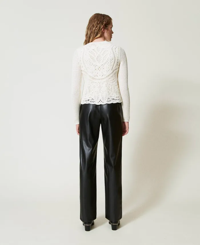Twinset LeatherLike Trousers With Elasticated Waist Black Women Trousers Twinset LeatherLike Trousers With Elasticated Waist Black Women Trousers