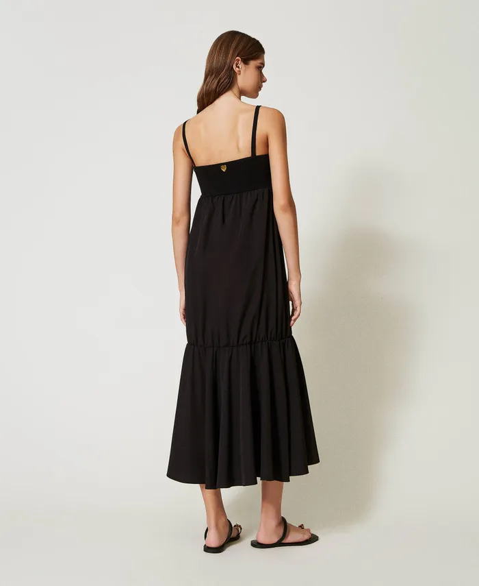 Twinset Long Knit Dress With Embroidery Black Women Dresses