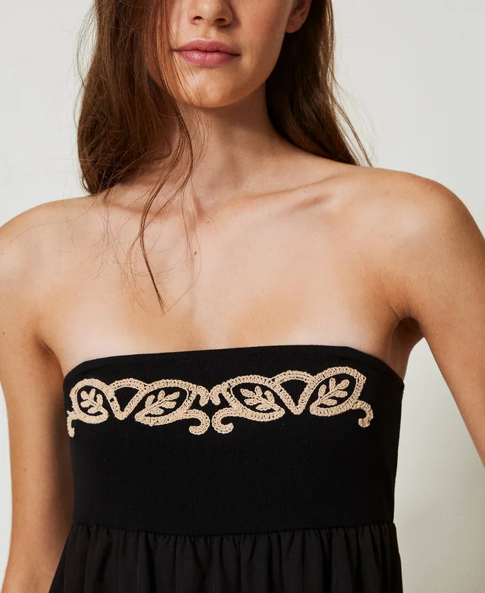 Twinset Long Knit Dress With Embroidery Black Women Dresses