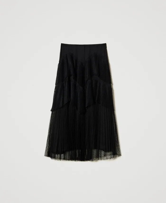 Twinset Long Tulle Skirt With Pleated Flounces Black Women Skirts Twinset Long Tulle Skirt With Pleated Flounces Black Women Skirts
