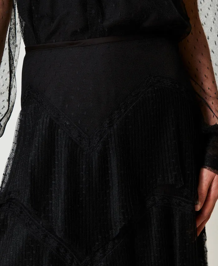 Twinset Long Tulle Skirt With Pleated Flounces Black Women Skirts Twinset Long Tulle Skirt With Pleated Flounces Black Women Skirts