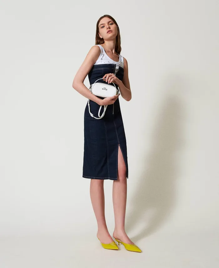 Twinset Midi Denim Bustier Dress Rinsed Denim Women Dresses