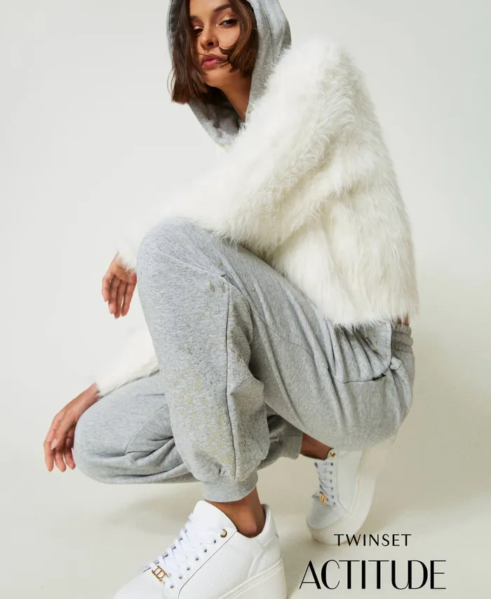Twinset Myfo Joggers With Glitter Print Melange Grey Women Trousers