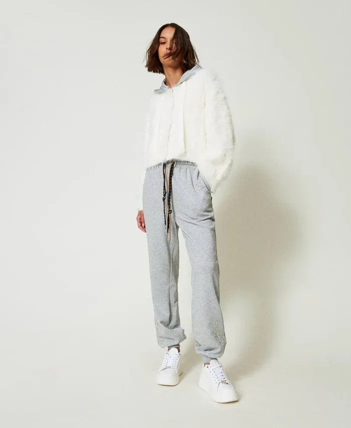 Twinset Myfo Joggers With Glitter Print Melange Grey Women Trousers Twinset Myfo Joggers With Glitter Print Melange Grey Women Trousers