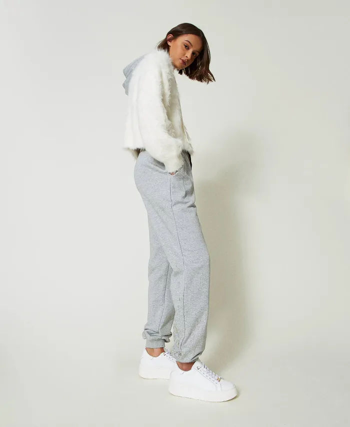 Twinset Myfo Joggers With Glitter Print Melange Grey Women Trousers Twinset Myfo Joggers With Glitter Print Melange Grey Women Trousers
