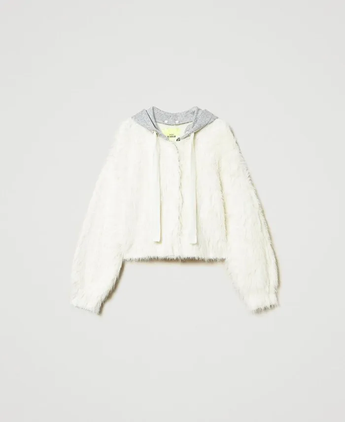 Twinset Myfo Knit Bomber Jacket With Hood White Snow Women Jackets And Outerwear Twinset Myfo Knit Bomber Jacket With Hood White Snow Women Jackets And Outerwear