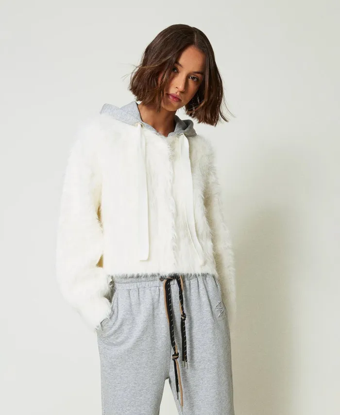 Twinset Myfo Knit Bomber Jacket With Hood White Snow Women Jackets And Outerwear Twinset Myfo Knit Bomber Jacket With Hood White Snow Women Jackets And Outerwear